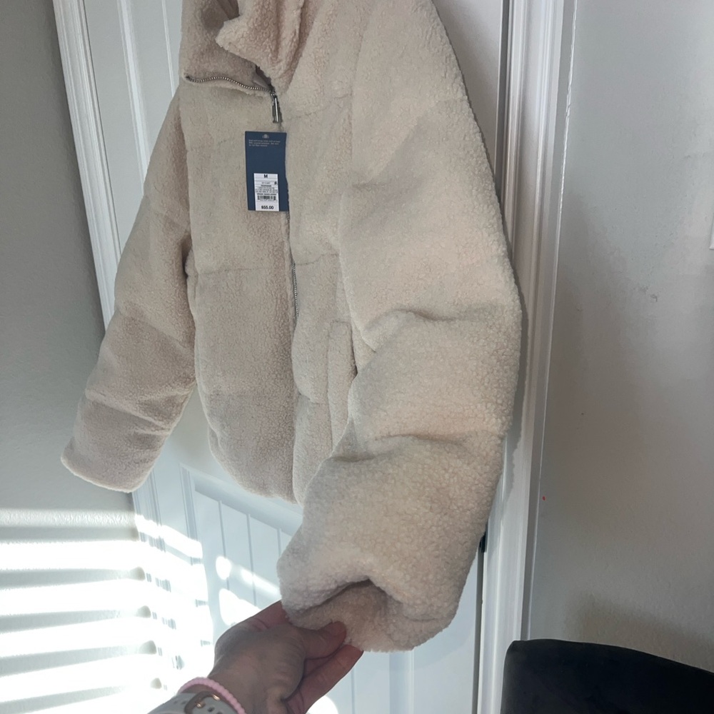 NWT! Universal Thread Cream Sherpa Puffer Jacket Sz M Super soft! - Picture 6 of 12